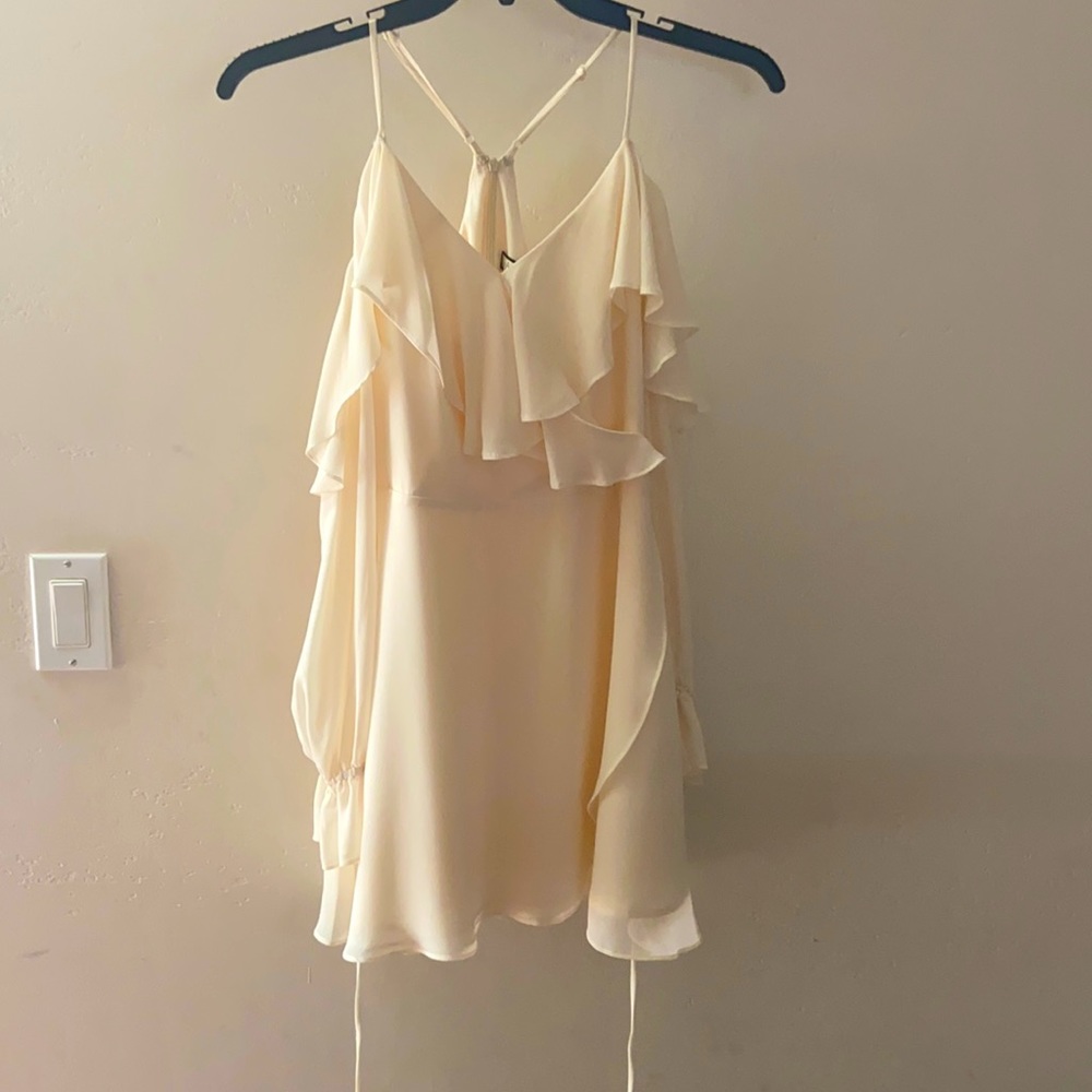 off-white open-shoulder long sleeve dress